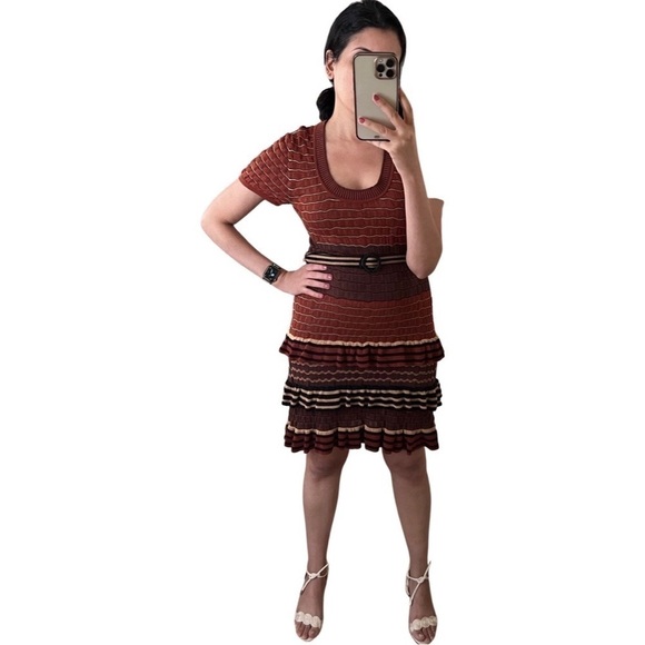 NANETTE LEPORE Striped 100% Cotton Knit Ruffled Belted Mini Dress Size M - Picture 6 of 6